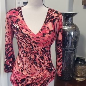 Coral animal print surplice blouse